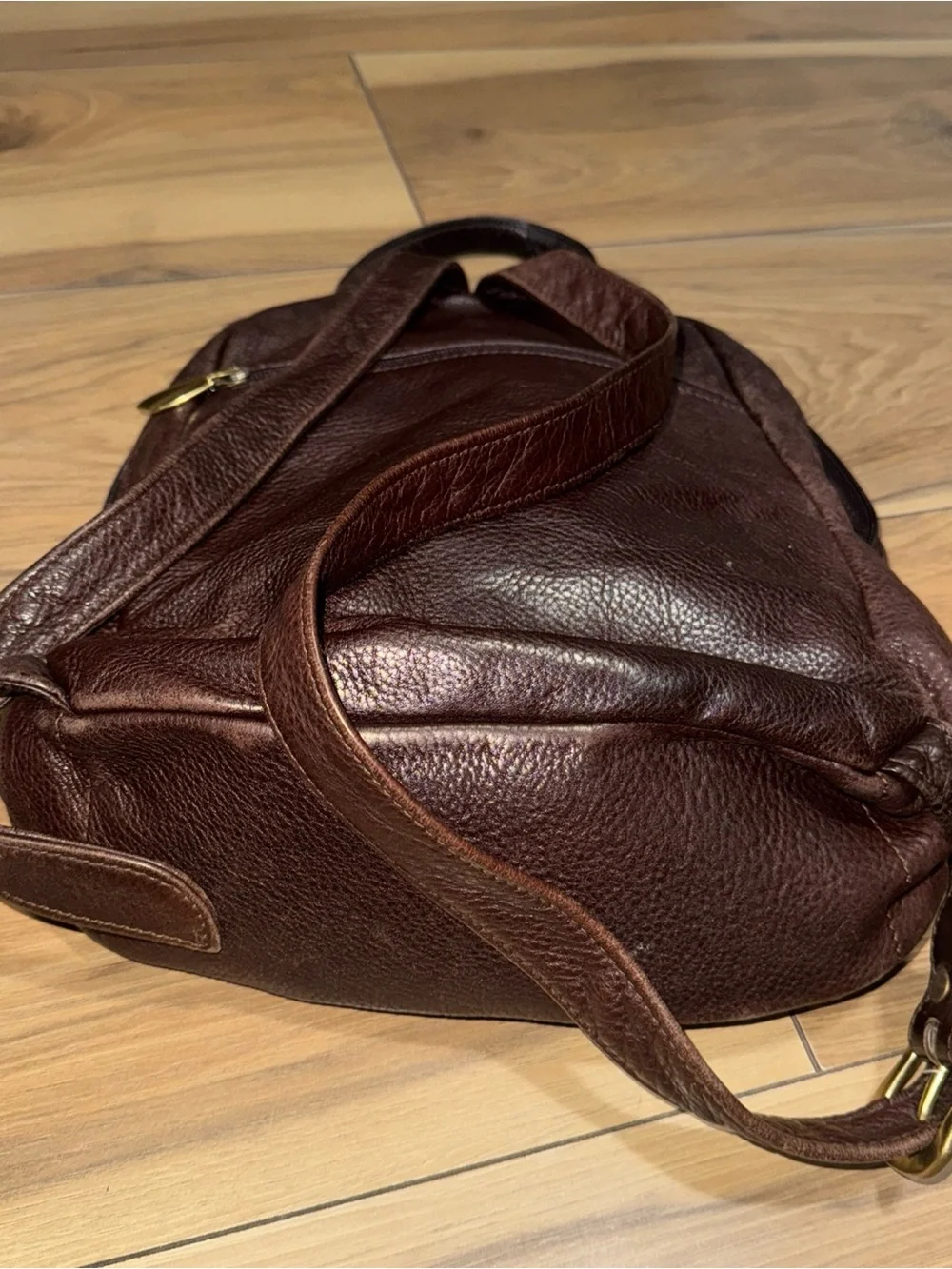 Libaire Brown Vintage Pebbled Leather Backpack 1990s Made in USA patina Laather